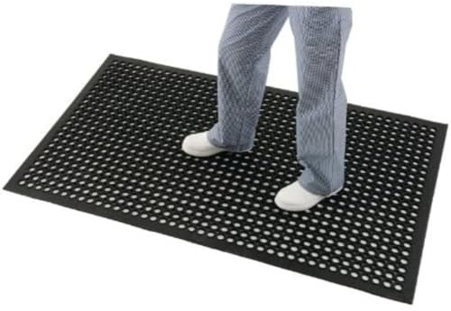 Jantex Tapis Anti-Fatigue en Caoutchouc, Noir, Résistant aux Glissades et Graisses, Trous de Drainage Ergonomiques, Lavable, Dimensions: 1500 x 900mm / 59 x 35 pouces | DP206