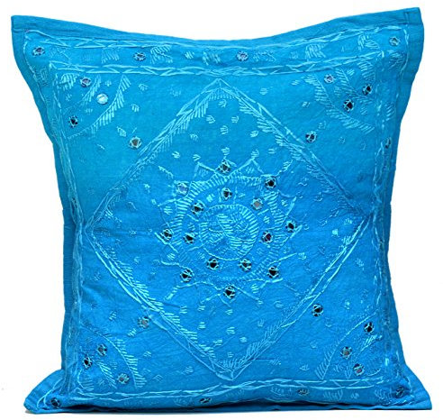 Kissenbezug im indischen Ethno-Look, Boho-Style, mit Spiegel-Pailetten Traditionell blau