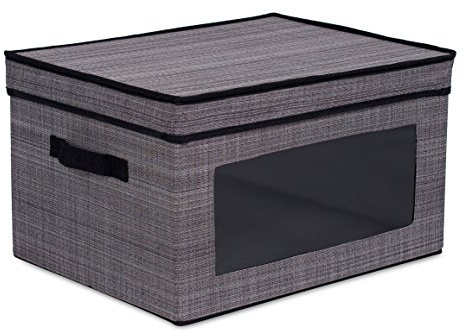 Internet's Best Storage Box with Window - Durable Storage Bin Basket Containers with Lids and Handles - Clothes Nursery Toys Organizer - Grey
