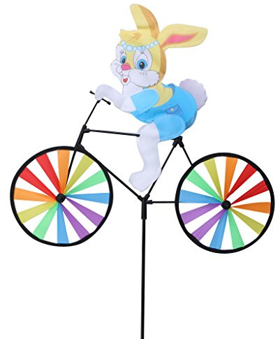 JAGETRADE Jardin Outils Mignon 3D Animal sur Vélo Moulin À Vent Whirligig Jardin Pelouse Cour Décor Vent Spinner Lapin