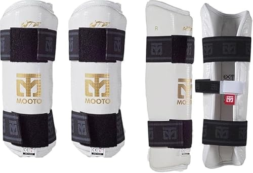 MOOTO Korea Taekwondo Extera Protector Forearm & Shin One Set White TKD Martial Arts Protection Gear (M(Forearm+Shin))