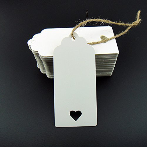 DIVISTAR 100 Stück weiße Kraftpapieranhänger blanko für Hochzeitsgastgeschenke, Geschenkanhänger, DIY-Etikett, Geschäft Hängeschild (100) mit Herz