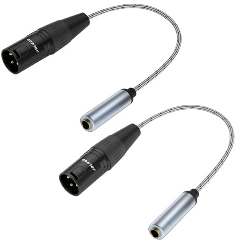 JOLGOO XLR 3-pin Male to 1/4 inch 6.35mm Female Socket Audio Adapter Gender Changer Connector, Silver, 2 Pack