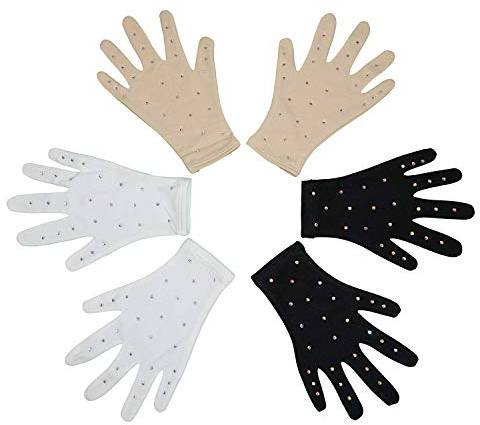 Skating Spirit Eiskunstlauf-Thermo-Handschuhe (1 Paar), glitzernde Strass-Dekoration, für Performance-Test, Show, Tanz, Beige, Größe L