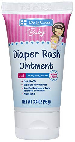 De la Cruz Baby Diaper Rash Cream with Zinc Oxide - Maximum Strength Baby Healing Ointment to Help Soothe, Heal and Prevent Diaper Rash - 3.4 OZ