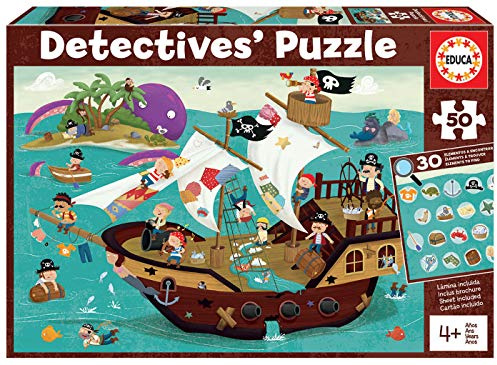 Educa - Kinderpuzzle Piratenschiff | 50 Teile Wimmelpuzzle | Suchpuzzle, Wimmelbild Detektiv Kinder | ab 4 Jahren (18896)