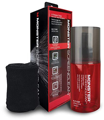 Monster Kit de Limpiador de Pantalla en Aerosol de 6.7 onzas con paño de Microfibra para Dispositivos electrónicos, Ideal para LED, LCD, OLED, Smart TV, monitores de computadora, portátiles, iPad y