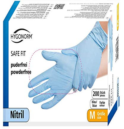 Guantes de nitrilo Safe Fit, sin polvo, 1 x 200 (XS, azul)