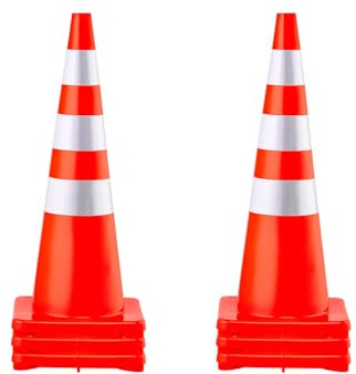VEVOR Safety Cones, 6 x 36 Traffic Cones, PVC Orange Construction Cones, Reflective Collars Traffic Cones with Weighted Base Used for Traffic Control, Driveway Road Parking and School Improvement