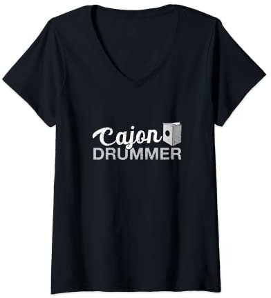 Damen Cajon Drummer Zubehör Musik Kachon T-Shirt mit V-Ausschnitt