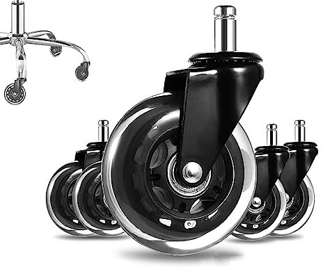 5er-Set Bürostuhl Rollen 11 x 22 mm Stift Bürostuhlrollen Hartbodenrollen, Sehr leise, Gummirollen Bürostuhl 360-gradiges Drehen Ohne Kratzer, ideal zum für Hartholz Fußböden, Teppich