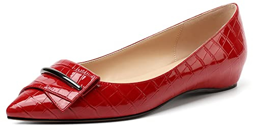 Elashe Femme Ballerines Flats Chic Chaussure Bout Pointu Escarpins 2cm Petit Talon A Enfiler Rouge EU37