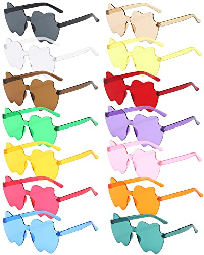 14 Pares de Gafas de Sol Sin Bordes en Forma Manzana - Transparentes Color Caramelo, Tintadas - Regalos de Despedida Soltero, Caja de Avión, Paquete de 14 Colores, Multicolor, Medium