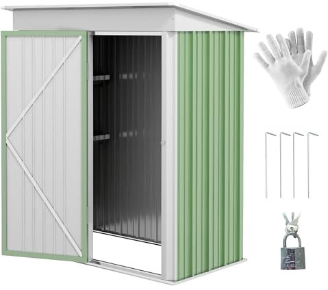 Outsunny Casetta da Giardino Piccola in Acciaio Porta Attrezzi, Armadio da Esterno con Porta Bloccabile, 161x95x163/181cm, Verde