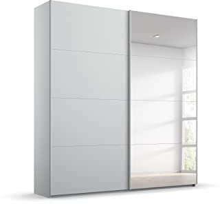 Rauch Möbel Beluga-EXTRA, Schwebetürenschrank, Seidengrau, Breite 180 cm | Kleiderschrank mit Schwebetüren, Schiebetüren, 2-türig, mit Spiegel, für Schlafzimmer, Kinderzimmer, Wohnzimmer, Garderobe