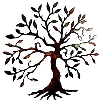Metall Baum des Lebens Wanddekoration 50 cm Silhouette Kunst für Geschenk Innen Außen Garten Haus Dekoration Family Wall Art Geometrische Ornamente Minimalistische Wandkunst 50 cm (Schwarz)