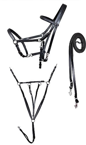 CHALLENGER PVC Endurance 3-teiliges Set Halfter Trensenzaum Combo Brustkragen Zügel 40MIB01BK