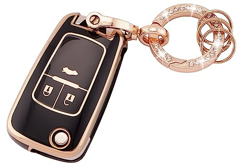 Autoschlüssel Hülle für Vauxhall Opel/Chevy 2 3 Tasten Auto Schlüsselhülle | für Astra Insignia Vectra Zafira Meriva Mokka für Cruze Holden Schlüssel Hülle Schlüsselcover mit Schlüsselbund Schwarz Gold