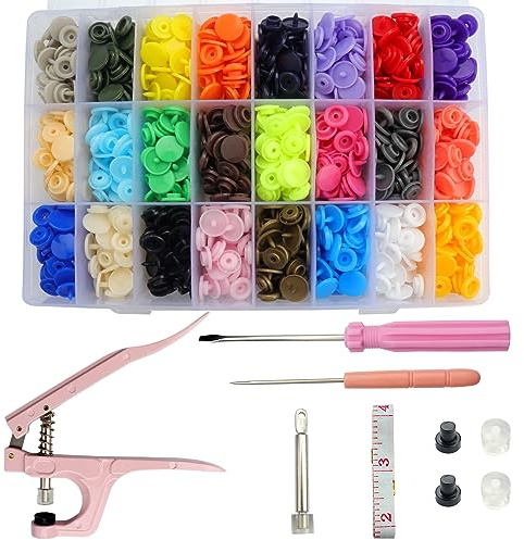 Roellgs 360 Sets T5 Druckknöpfe aus Kunststoff mit Druckknopfzange, Set zum Nähen von Kleidung, Lätzchen, Regenmänteln, DIY Bastelwerkzeugen (Silberzange)