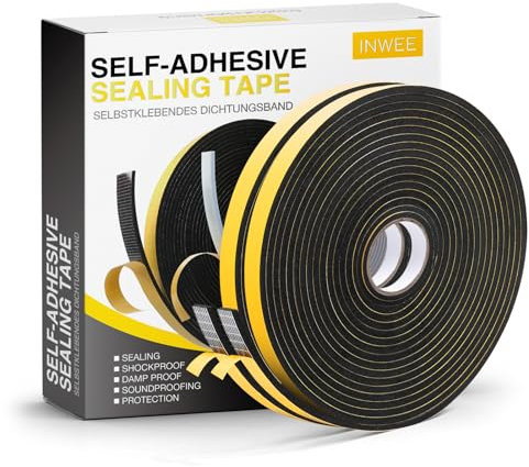 Inwee 2 Rollos de Burletes de Espuma de 12mm de Ancho x 3mm de grosor, Tiras de Sellado, Cinta Selladora Espuma Burlete Ventana Corredera, Anticolisión, Impermeables, Antipolvo, Total 16m