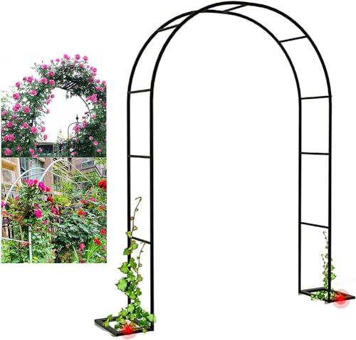 MISKYN Arco De Jardín De Metal con Base, Arco De Boda Interior/Exterior Duradero Arcos Decorativos para Rosas Plantas Trepadoras,Blanco,W3.5M*H2.2M