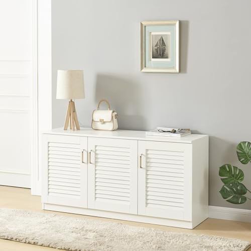 [en.casa] Armadio Scarpiera Mobile Portascarpe con 3 Ante a Persiana e Ripiani Inclinati 62 x 125 x 36 cm MDF Bianco