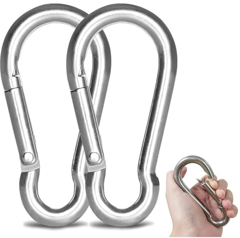 JMIATRY Lot de 2 Mousqueton INOX M12, Petit, pour Escalade, Hamacs, Camping, Pêche, Auvents (Argent)