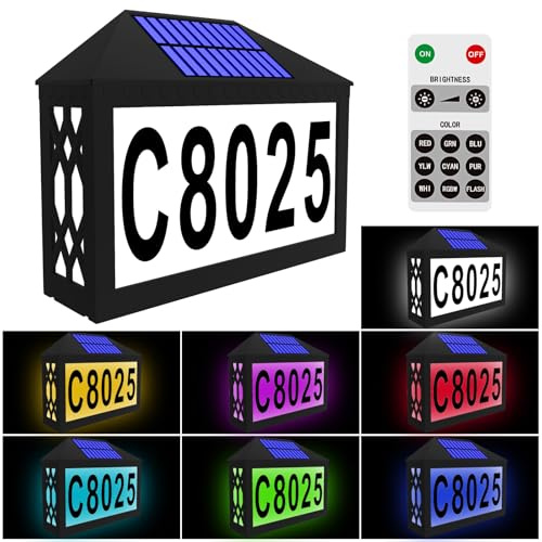 IVWVI Solar House Numbers, Lighted Solar Address Number with Remote Control, Waterproof RGBW Color Changing, Address Sign Solar Powered for Street Yard Home Mailbox