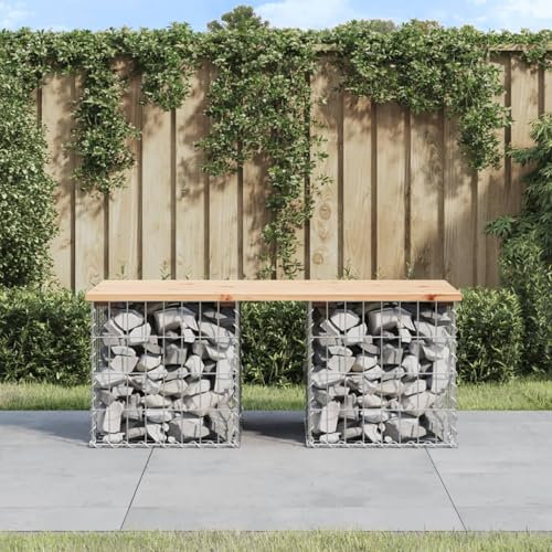 Iiaky Garden Bench Gabion Design 103x44x42 cm Solid Wood Pine,Gabion Wall Mesh Wire Stone Basket Galvanised Iron Stone Basket Outdoor Spiral Planter Retaining Wall