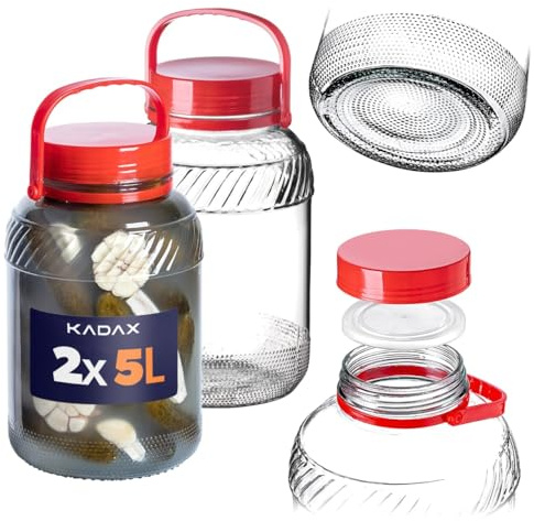 KADAX Gurkenglas mit Deckel, Einmachglas, luftdichte Konservierung, Glasballon, universelles Glas, Vorratsglas für Gurken, Aufbewahrung, Aufbewahrungsglas, Einweckglas (5L 2er Set)