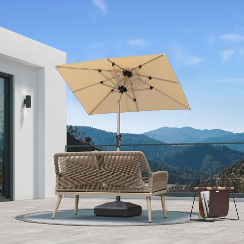 PURPLE LEAF Sonnenschirm 120 × 180 cm Rechteckig Knickbar mit Kurbel, Beige | Langlebige Aluminiumkonstruktion, UV-Schutz, Knickfunktion, UV-Schutz Gewebe, 8 Stabile Rippen, Sonnenschirm Balkon