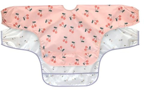 LÄSSIG Baby Set de bavoirs à manches longues (2 pcs.) à nouer Protection antichute/Long Sleeve Bib Happy Fruits Cherry
