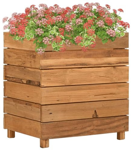 ShGaxin Hochbeet 50x40x55 cm Massivholz Teak und Stahl, Palettenrahmen, Hochteich, Gemüsebeet, Kräuterregal Balkon, Blumenbeet, Kräuterspirale, Tomatenbeet, Pflanzhochbeet - 47424