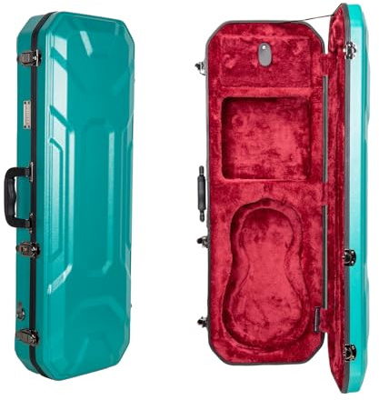 Crossrock Oblong Case fits 4/4 Full-Size Violin, Includes Interior Compartment, 2 Bow Holders, Security Lock, and Detachable Straps-Mint Blue (CRA860VFMB-R)