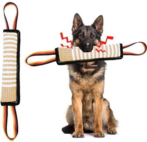 ASOCEA Dog Tug Toy, Bite Jute Pillow Pull Toy Tough Squeaky Dog Toys with 2 Handles Interactive Toys for Medium to Large Dogs Ideal for Tug of War Training Lasting Training