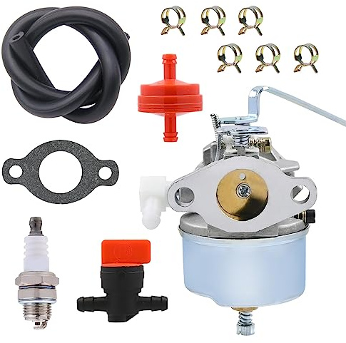 BenTsD Compatible avec carburateur 631070A avec bougie d'allumage, vanne d'arrêt de conduite de carburant pour moteur Tecumseh 632284 631245 631820 H25 H30, broyeur, motoculteur, générateur Craftsman