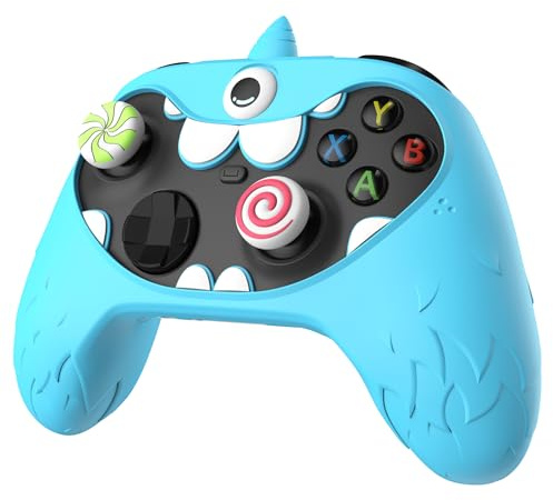 playvital Funda de Silicona para Xbox Series X/S y para Xbox Core Mando | Silicona Antideslizante, Cubierta Protectora, Tapas de Joystick y Pegatinas Incluidas, Diseño MonoEye Monster, Azul
