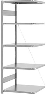 eurokraft | Steckregal | Bauart leicht | einseitig | HxBxT 2000 x 750 x 600 mm | verzinkt | Anbauregal
