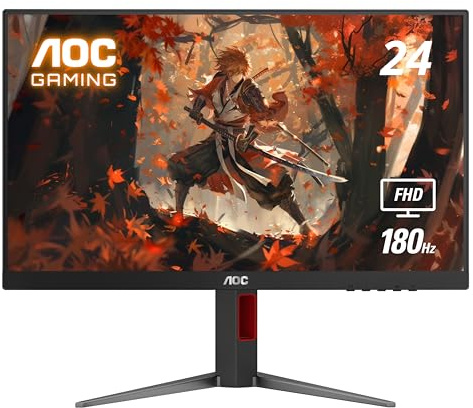AOC 24G4 24 Gaming Monitor, Full HD 1920x1080 IPS Panel, 180Hz 1ms, 1x HDMI 2.0, 1x Display Port, Adaptive-Sync, Audio Earphone Out, Console Gaming Ready, 3-Year Zero-Bright-Dot
