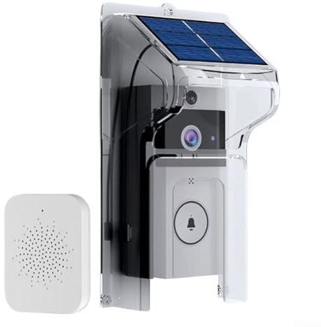 ReachMall Sonnette vidéo WiFi sans Fil, caméra de Sonnette à énergie Solaire avec Couvercle étanche, interphone bidirectionnel, Surveillance Fil Camera Exterieur Etanche(A)
