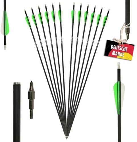 12 x Komplettpfeil | Drake Fire, 28–32 Zoll, Carbon-Hybrid-Pfeil | Anfängerpfeil, Bogenpfeil, Jagdpfeil, Pfeil für: Sportbogen, Recurvebogen, Compoundbogen, für Zielübungen im Freien