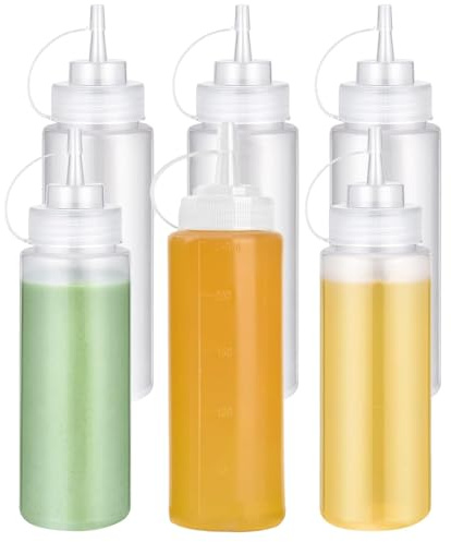 MITUMORMOR 6 Stück Squeeze Flasche, Quetschflasche, Spritzflasche Mit Kappe, 240ml Dosierflasche Spritzflasche Ölflasche Spender für Ketchup, Heiße Soßen, Grill, Salatsaucen, Olivenöl