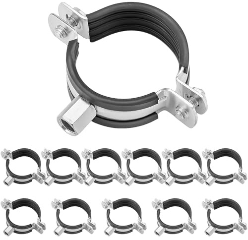 50mm Schraubrohrschellen Stahl 12 Stück Metall Rohrschellen Schalldämmeinlagen