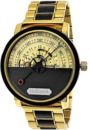 Holzwerk Automatik Herren-Uhr Öko Natur Holz-Uhr Holz Armband-Uhr Schwarz Gold Analog