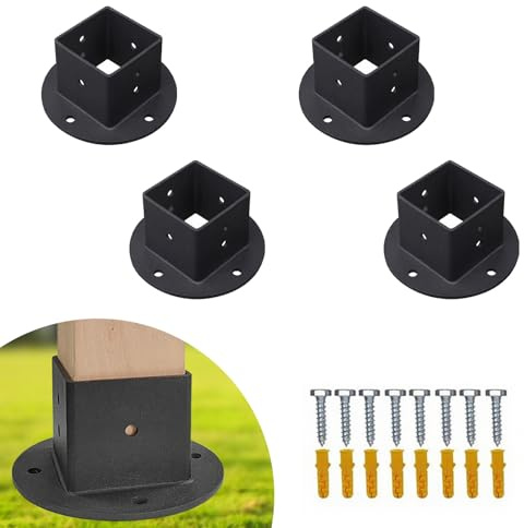 4pcs Post Anchor Base 2x2 Floor Flange, Deck Post Base Brackets, Wood Fence Pergola Base with Screws, Bolts for Pavilion, Deck Railing, Fence, Mailbox