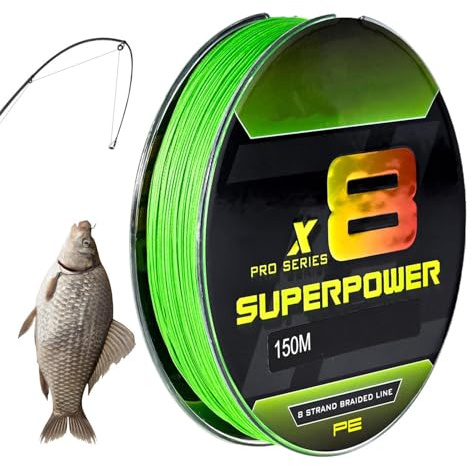 Braid Line Super Power Angelschnur, fluoreszierend, Grün, 160 m, super gegossene Angelschnur für Süßwasser, Salzwasser, Teich, Bachlauf, Fluss, See