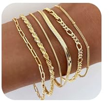 ZOERAY Armband Damen Gold Silber Set Wasserfest 18K Vergoldet Armbänder Stapelbare Armkette Gold Silber Verstellbare Mehrere Armbander Twist Figaro Schlange Modeschmuck Geschenk Set für Frauen Mädchen