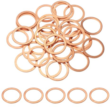 PATIKIL Arandela De Cobre M22 Anillo De Sellado 30 Piezas 22mm DI 28mm DE 1.5mm Grosor Junta Métrica Plana Arandela De Aplastamiento Para Tornillos Tapones De Cárter Drenaje De Aceite