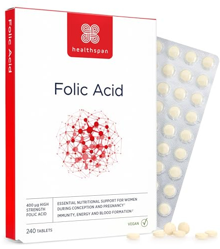 Healthspan Folic Acid 400μg | 240 Tablets | Women's Health | Vitamin B9 | High Strength Formulation | Early Pregnancy | Planning to Conceive | Vegan