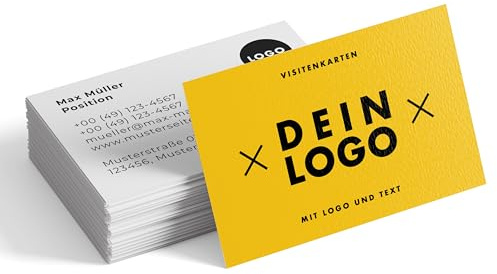 Visitenkarten erstellen – 50 Business Cards personalisiert mit Logo, Name, Kontakt – Papier beidseitig bedruckt, stabil – made in Germany
